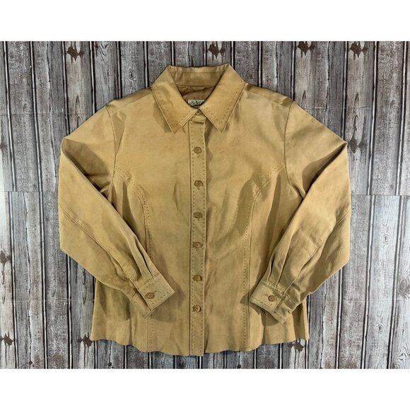 Cabela’s Leather Western Bohemian Shirt Jacket Size Large color Tan Neutral  VTG - Picture 1 of 8
